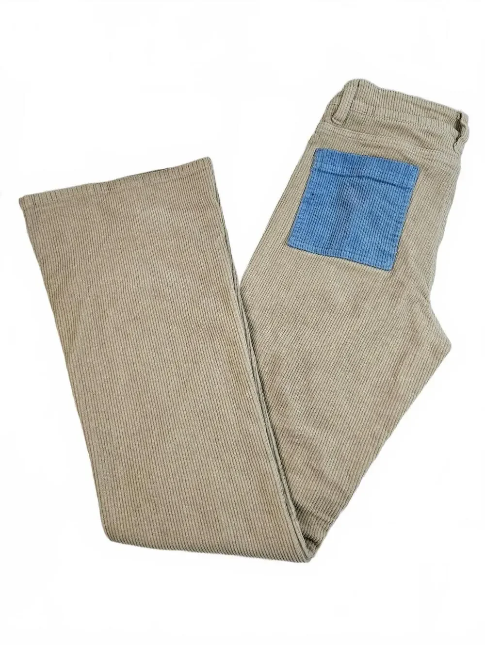 Vintage-Inspired Hammies Sand/Blue Poppy Corduroy Bell Bottom Pants Men-30 Waist